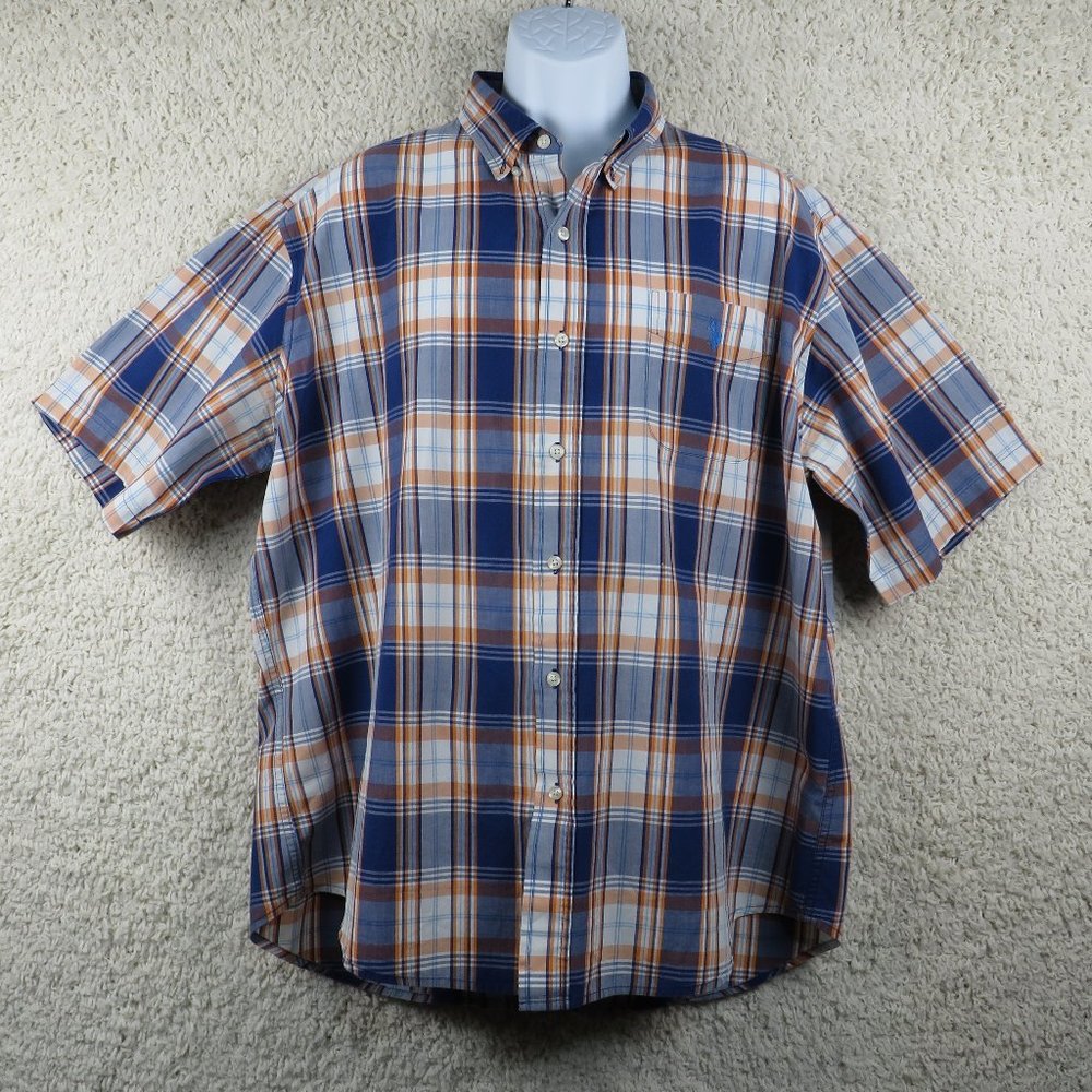 U.S. Polo Assn.* Men's Short Sleeve Button Down Curved Hem Pocket Shirt~Size XXL